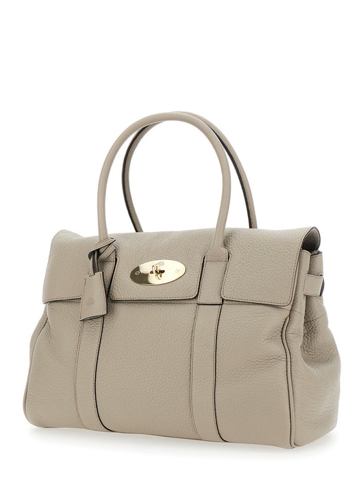 Mulberry Women 'Bayswater' Beige Shoulder Bag With Postman's Lock In Hammered Leather Woman