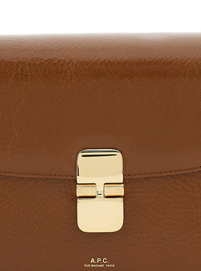 A.P.C. Women 'Grance' Brown Small Crossbody Bag Wirh Embossed Logo Lettering On The Front And Adjustable Shoulder Strap In Hammered Leather Woman