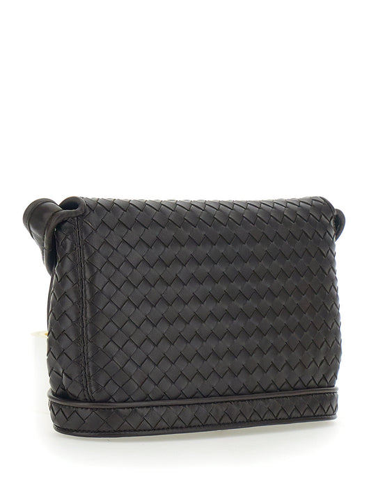 Bottega Veneta Men Brown Crossbody Bag With Flap Closure And Intreccio Design In Leather Man