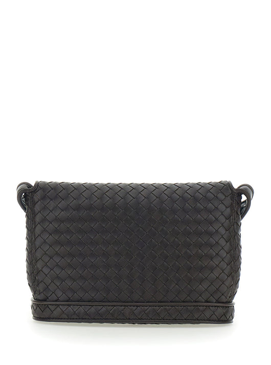 Bottega Veneta Men Brown Crossbody Bag With Flap Closure And Intreccio Design In Leather Man