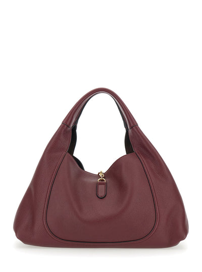 Gucci Women Bordeaux Shoulder Bag With Horsebit Closure In Grained Leather Woman