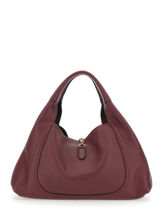 Gucci Women Bordeaux Shoulder Bag With Horsebit Closure In Grained Leather Woman