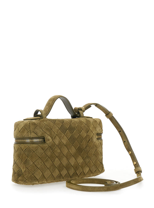 Bottega Veneta Women Green Vanity Case With Intreccio Motif In Suede Woman