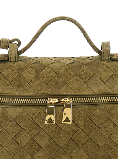 Bottega Veneta Women Green Vanity Case With Intreccio Motif In Suede Woman