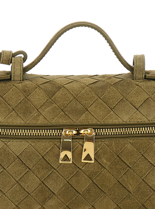 Bottega Veneta Women Green Vanity Case With Intreccio Motif In Suede Woman