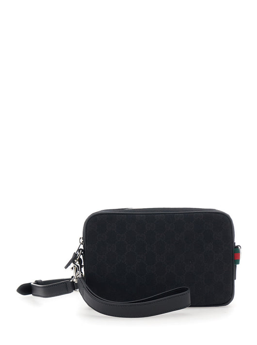 Gucci Men Black Crossbody Bag With All-Over Gg Motif In Fabric Man