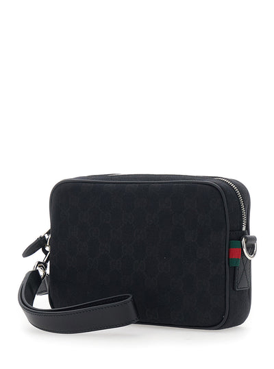 Gucci Men Black Crossbody Bag With All-Over Gg Motif In Fabric Man