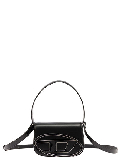 Diesel Women '1Dr' Black Shoulder Bag With Oval D Patch In Leather Woman