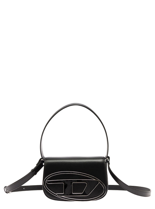 Diesel Women '1Dr' Black Shoulder Bag With Oval D Patch In Leather Woman