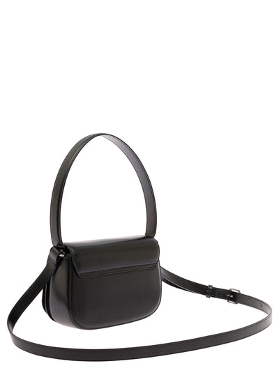 Diesel Women '1Dr' Black Shoulder Bag With Oval D Patch In Leather Woman