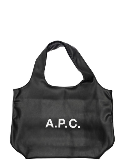 A.P.C. Men 'Ninon' Black Shoulder Bag With Two Top Handles And Logo Lettering On The Front In Ecoleather Man