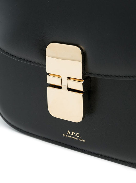 A.P.C. Women 'Grace' Black Mini Crossbody Bag With Adjustable Shoulder Strap And Embossed Logo Lettering On The Front In Leather Woman