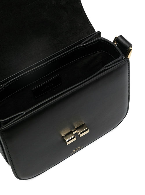 A.P.C. Women 'Grace' Black Mini Crossbody Bag With Adjustable Shoulder Strap And Embossed Logo Lettering On The Front In Leather Woman