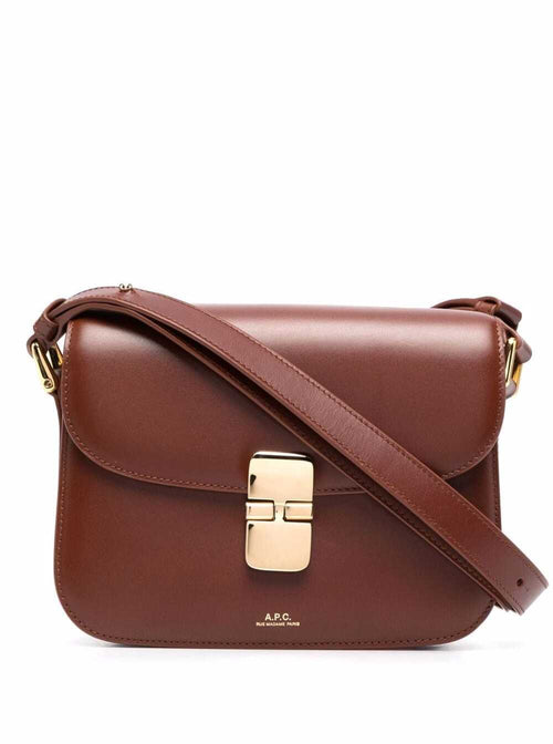 A.P.C. Women 'Grance' Brown Small Crossbody Bag Wirh Embossed Logo Lettering On The Front And Adjustable Shoulder Strap In Leather Woman