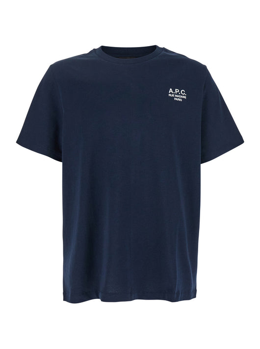 A.P.C. Women Blue Crewneck T-Shirt With Logo Embroidered On The Front In Cotton Woman