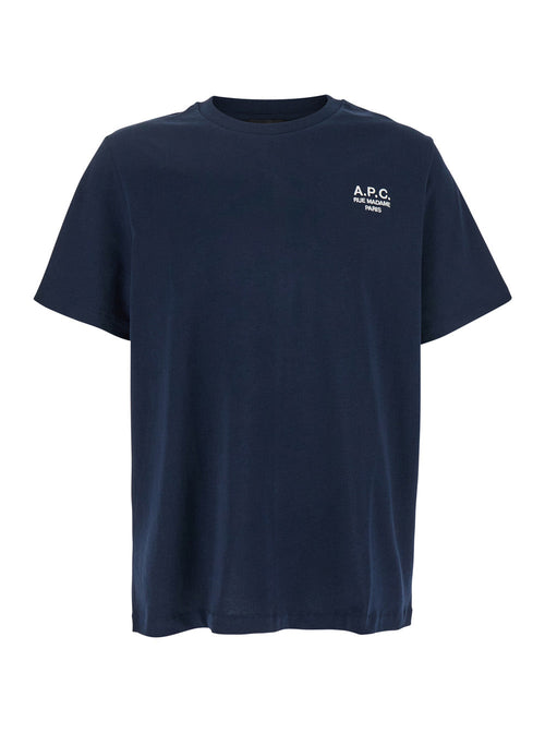 A.P.C. Men Blue Crewneck T-Shirt With Logo Embroidered On The Front In Cotton Man