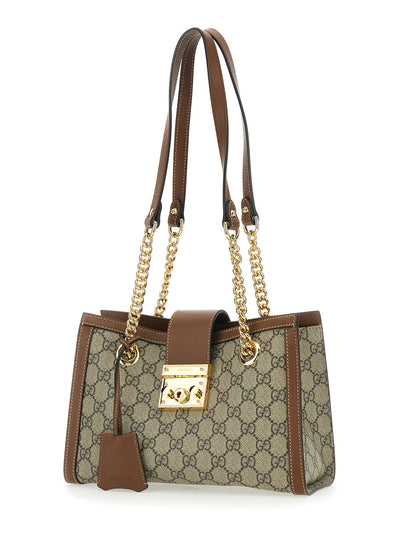Gucci Women 'Padlock' Beige Shoulder Bag With Reinforced Chain Strap And All-Over Gg Motif In Fabric Woman