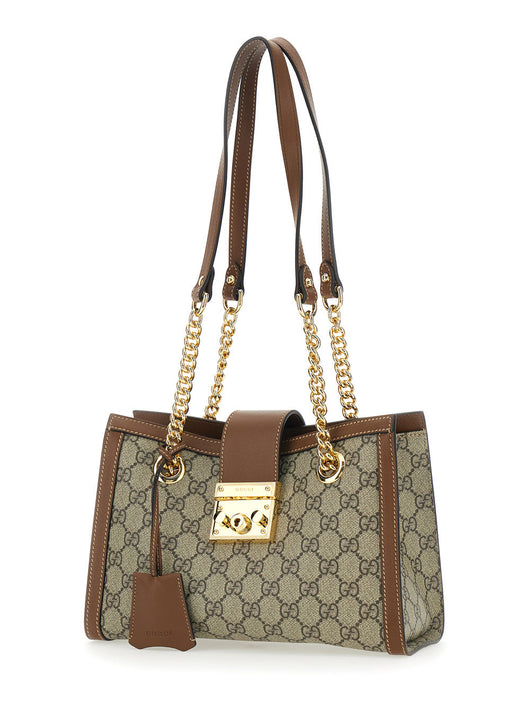 Gucci Women 'Padlock' Beige Shoulder Bag With Reinforced Chain Strap And All-Over Gg Motif In Fabric Woman