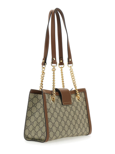 Gucci Women 'Padlock' Beige Shoulder Bag With Reinforced Chain Strap And All-Over Gg Motif In Fabric Woman