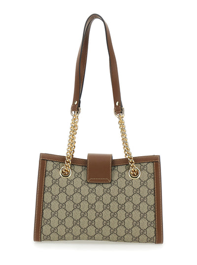 Gucci Women 'Padlock' Beige Shoulder Bag With Reinforced Chain Strap And All-Over Gg Motif In Fabric Woman