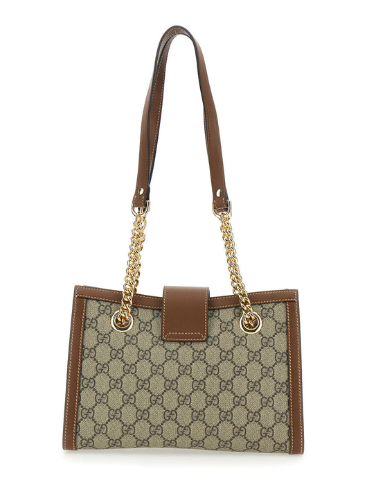 Gucci Women 'Padlock' Beige Shoulder Bag With Reinforced Chain Strap And All-Over Gg Motif In Fabric Woman