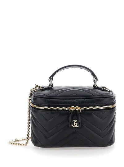 Gucci Women Black Handbag With Chain-Link Shoulder Strap And Gg Plaque On The Front In Leather Woman