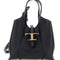Tod's Women Black Tote Bag With Two Top Handles And Logo Plaque On The Front In Grained Leather Woman