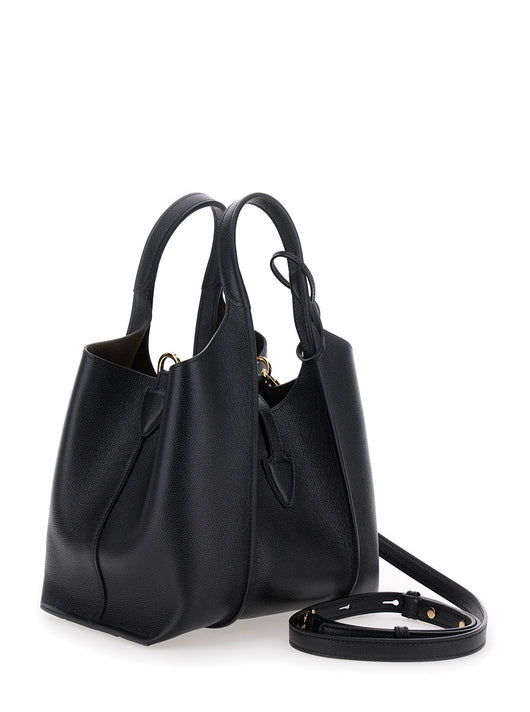 Tod's Women Black Tote Bag With Two Top Handles And Logo Plaque On The Front In Grained Leather Woman