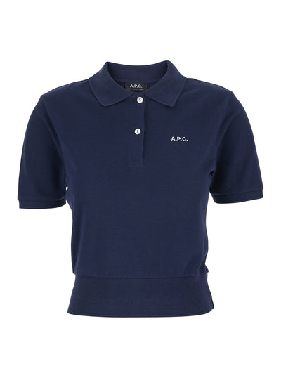A.P.C. Women 'Oceane' Blue Polo Shirt With Classic Collar And Logo Embroidery On The Front In Cotton Woman