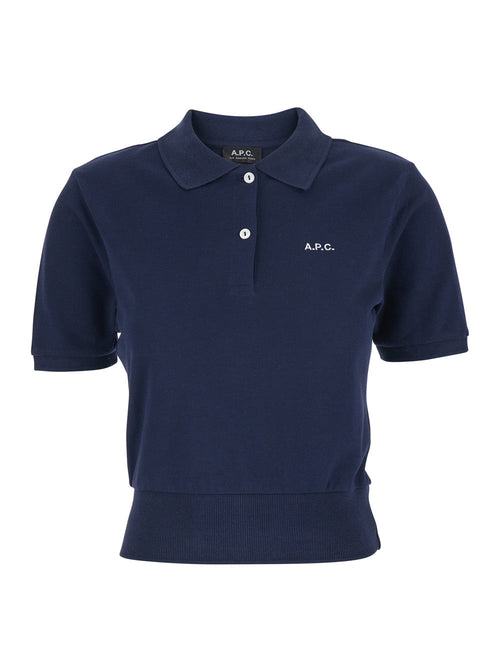 A.P.C. Women 'Oceane' Blue Polo Shirt With Classic Collar And Logo Embroidery On The Front In Cotton Woman
