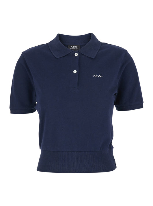 A.P.C. Women 'Oceane' Blue Polo Shirt With Classic Collar And Logo Embroidery On The Front In Cotton Woman
