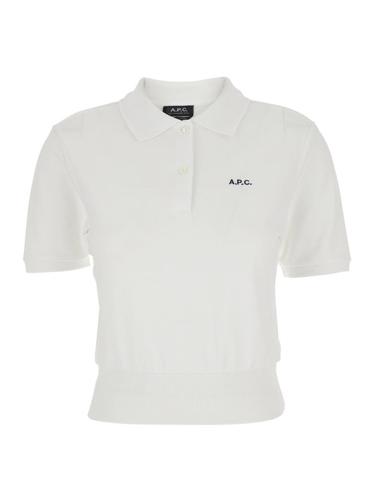 A.P.C. Women 'Oceane' White Polo Shirt With Classic Collar And Logo Embroidery On The Front In Cotton Woman
