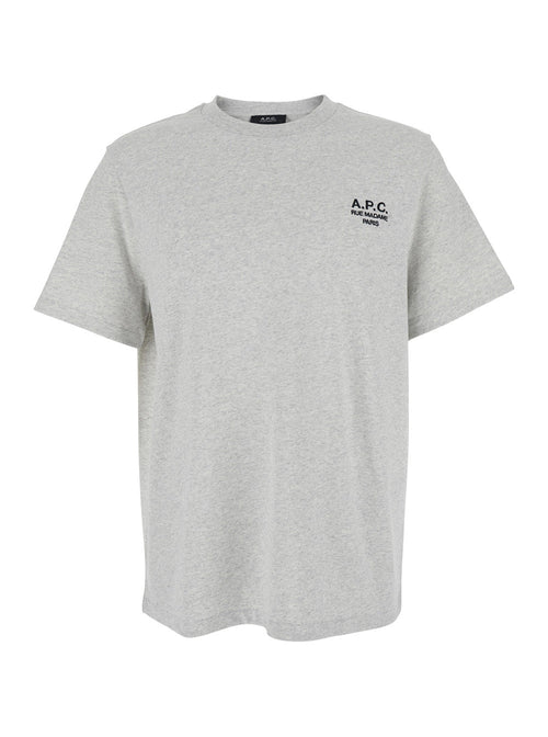 A.P.C. Women Grey Crewneck T-Shirt With Logo Embroidered On The Front In Cotton Woman
