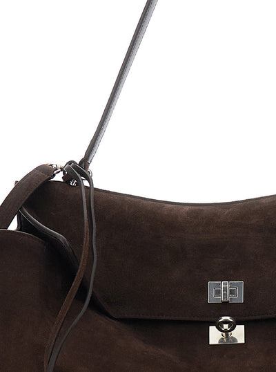 Balenciaga Men 'Rodeo' Brown Large Shoulder Bag With Removable Shoulder Strap In Suede Man