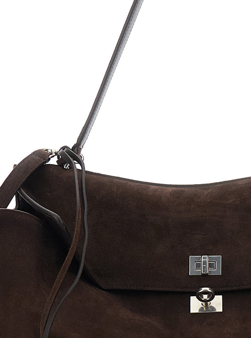 Balenciaga Men 'Rodeo' Brown Large Shoulder Bag With Removable Shoulder Strap In Suede Man