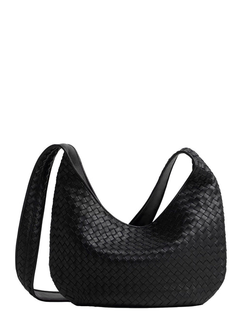Bottega Veneta Men Black Crossbody Bag With Top Zip Closure And Intrecciato Motif In Leather Man
