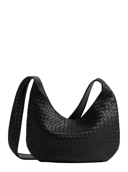Bottega Veneta Men Black Crossbody Bag With Top Zip Closure And Intrecciato Motif In Leather Man