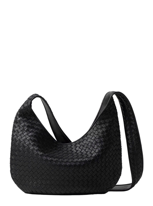Bottega Veneta Men Black Crossbody Bag With Top Zip Closure And Intrecciato Motif In Leather Man