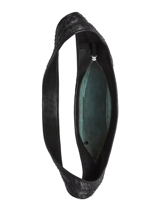 Bottega Veneta Men Black Crossbody Bag With Top Zip Closure And Intrecciato Motif In Leather Man