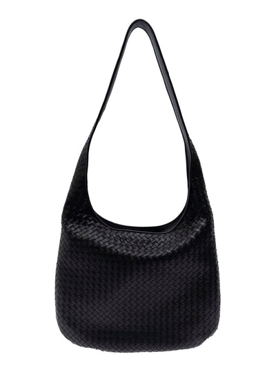 Bottega Veneta Men Black Crossbody Bag With Intrecciato Motif And Shoulder Strap In Leather Woman