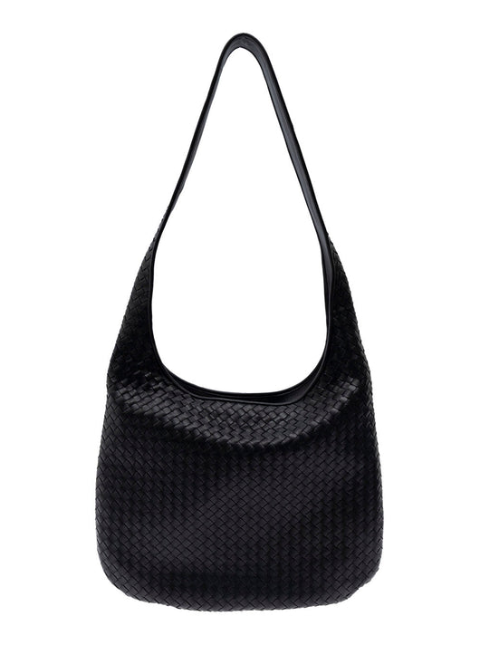 Bottega Veneta Men Black Crossbody Bag With Intrecciato Motif And Shoulder Strap In Leather Woman