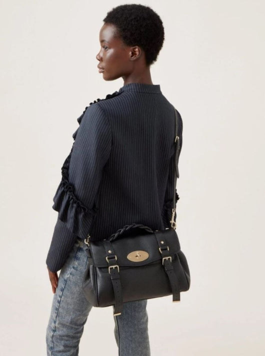 Mulberry Women 'Alexa' Black Handbag With Adjustable And Removable Shoulder Strap And Magnetic Closure In Granied Leather Woman