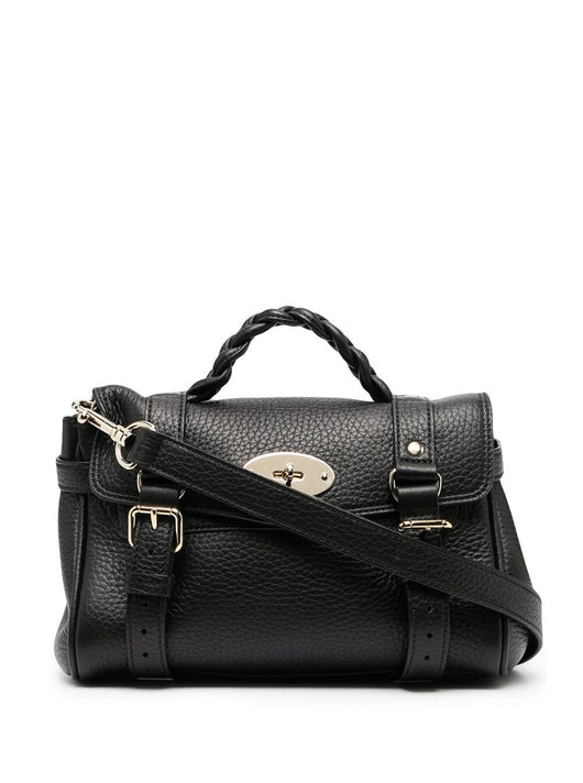 Mulberry Women 'Alexa' Black Mini Handbag With Adjustable And Removable Shoulder Strap And Braided Handle In Grained Leather Woman