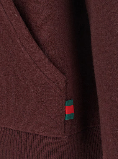 Gucci Men Bordeaux Reversible Cardigan With Drawstring Hood In Wool Man