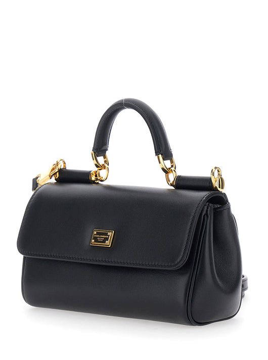 Dolce & Gabbana Women 'My Sicily' Black Mini Crossbody Bag With Adjustable And Removable Shouder Strap And Logo Lettering On The Rear In Leather Woman