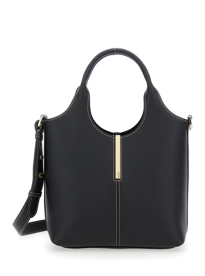 Tod's Women 'Ebr Mini' Black Shoulder Bag With Logo Metal Plate In Leather Woman