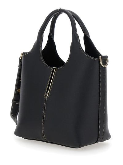 Tod's Women 'Ebr Mini' Black Shoulder Bag With Logo Metal Plate In Leather Woman