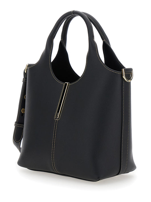 Tod's Women 'Ebr Mini' Black Shoulder Bag With Logo Metal Plate In Leather Woman