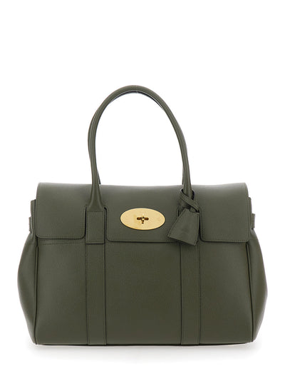 Mulberry Women 'Bayswater' Green Handbag With Twist-Lock Closure In Grained Leather Woman