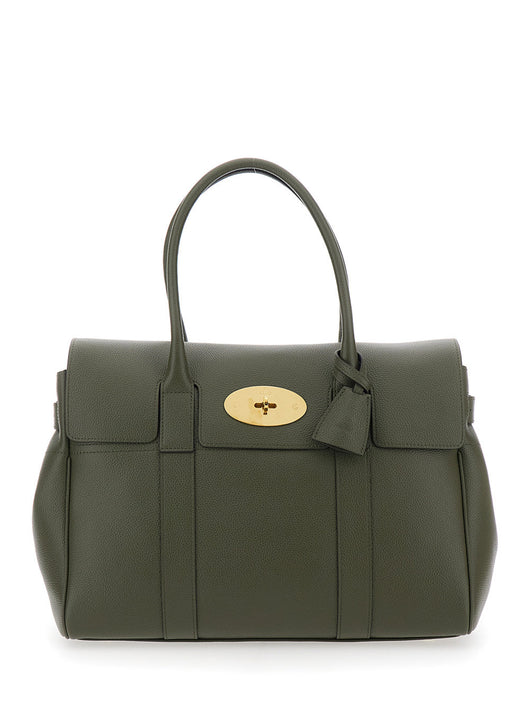 Mulberry Women 'Bayswater' Green Handbag With Twist-Lock Closure In Grained Leather Woman